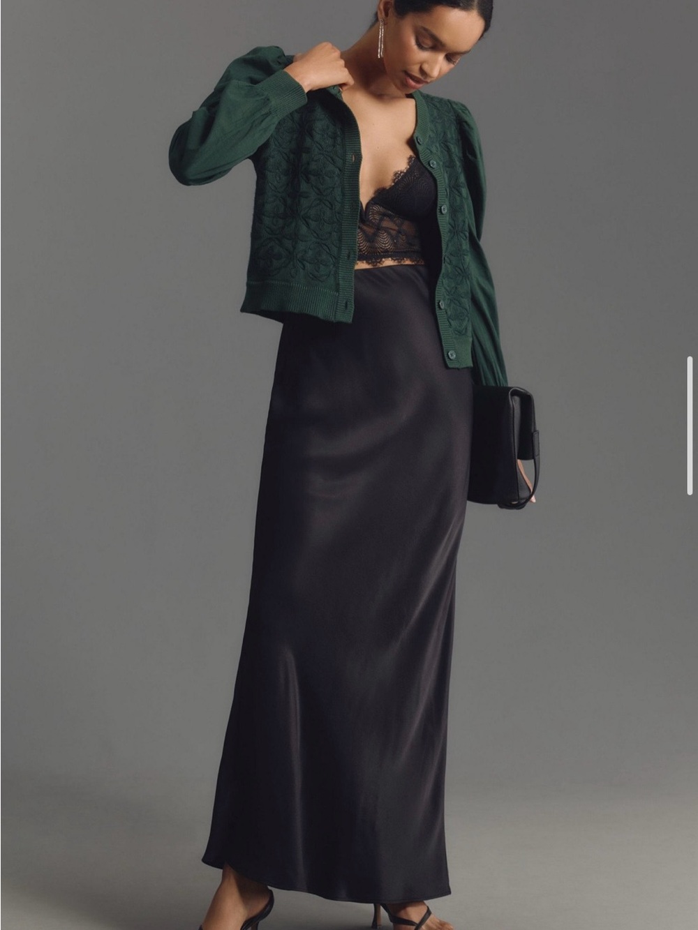 Anthropologie Forest Green Knit Cardigan - Textured Button Front